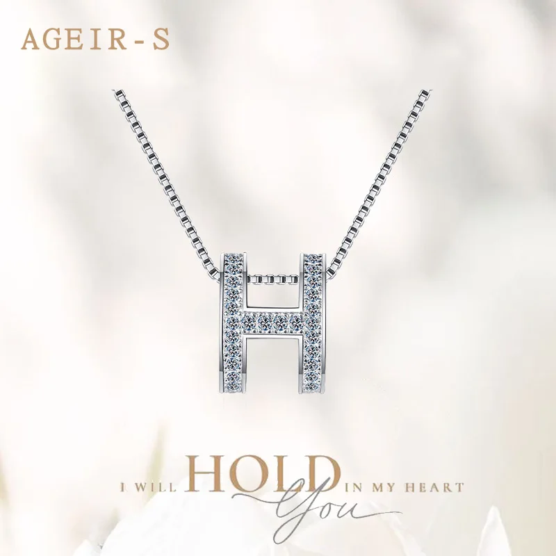 

AGEIR-S Real S925 Silver Excellent Cut 104 Cent Glitter Moissanite Couple Letter H Necklace Valentines Day Luxury Gift Z224