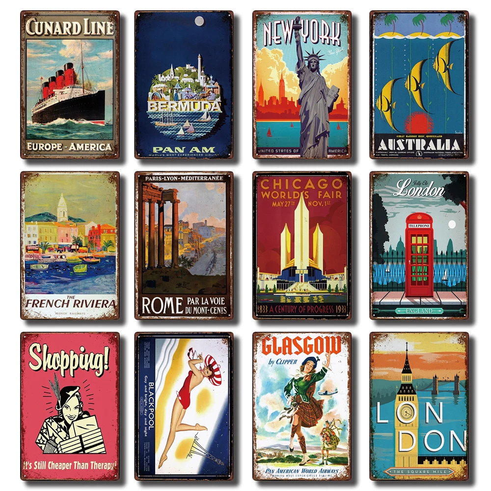 

[ DecorMan ] New York London Rome City Paris Tin Poster Metal Sign Metal Painting PUB Room Kids Store Room Decor LTA-319