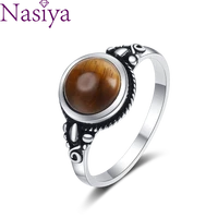 nasiya fashion jewelry ring round 8mm natural tiger eye ring for women vintage style engagement wedding party gift