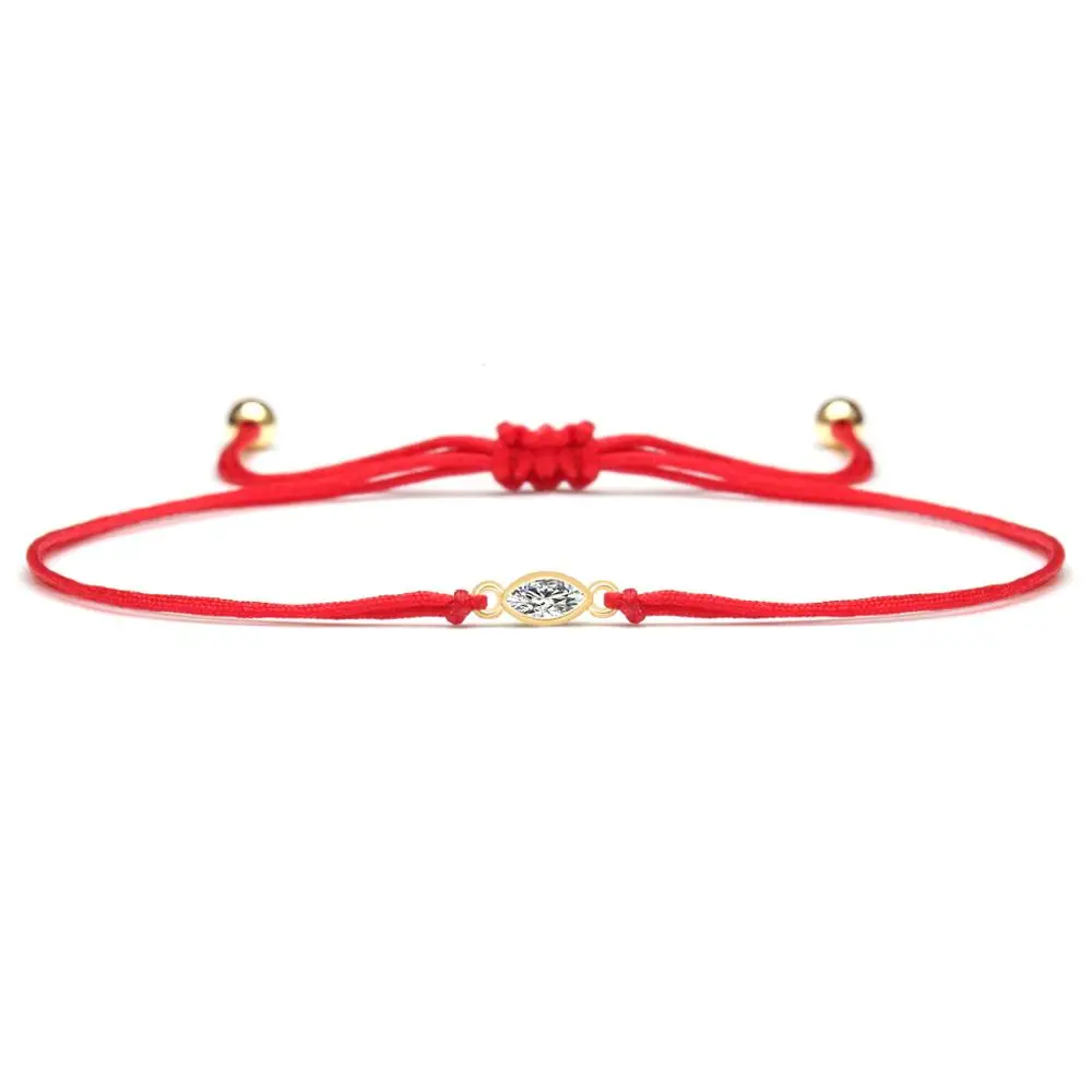 Овальный кубический цирконий камень Красная Нить ручной работы минимализм