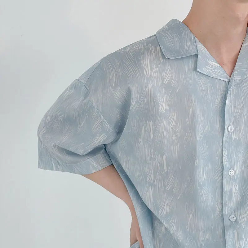 Casual Personality Design Sag Button Male Shirt 2022 Summer Short Sleeve New Trendy Man Thin Loose Lapel Fashion Trend T-shirt