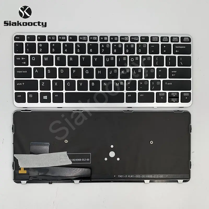 Siakoocty Laptop Replacement US Layout Backlit Keyboard for HP EliteBook 720 G1 720 G2 725 G2 820 G1 820 G2 Silver frame（Without