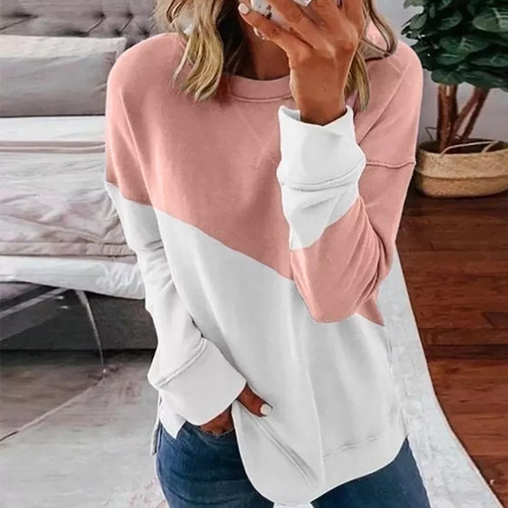 

2022New Sweatshirt For Women O-Neck Cotton Tops Long Sleeve Ladies Sweatshirt Women's Patchwork Sweatshirt Poleron Mujer 202