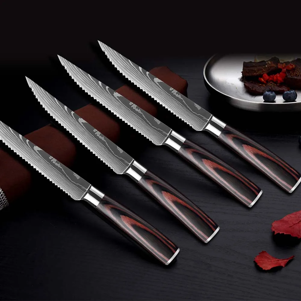 Damascus Stainless Steel Steak Knife Meat Cleaver Slicing Knife Dining Kitchen Knife Kitchen Cooking Tools