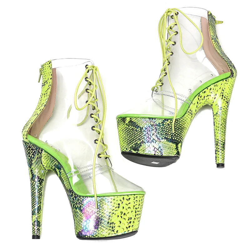 Leecabe 17CM/7Inches  PVC with snake  upper High Heel platform Boots Closed toe  Pole Dance boot