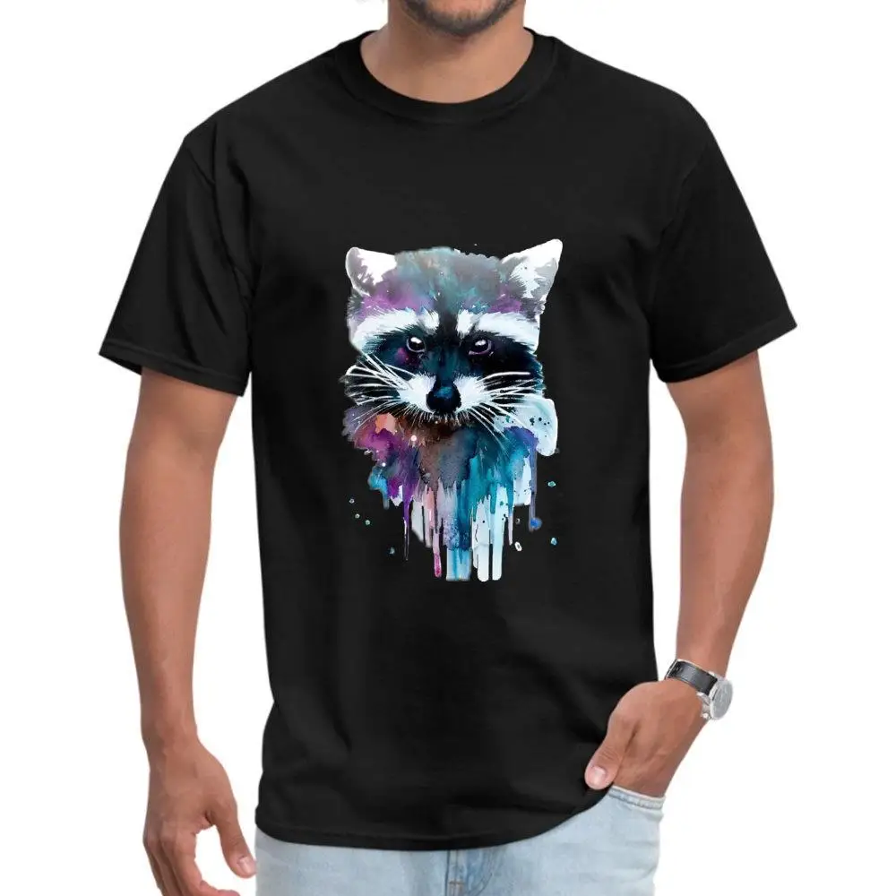 

Casual T-shirt For Men Watercolor Raccoon T Shirt Print Animal Tees Guys Hip Hop Clothes 100% Cotton Custom O Neck Tshirt