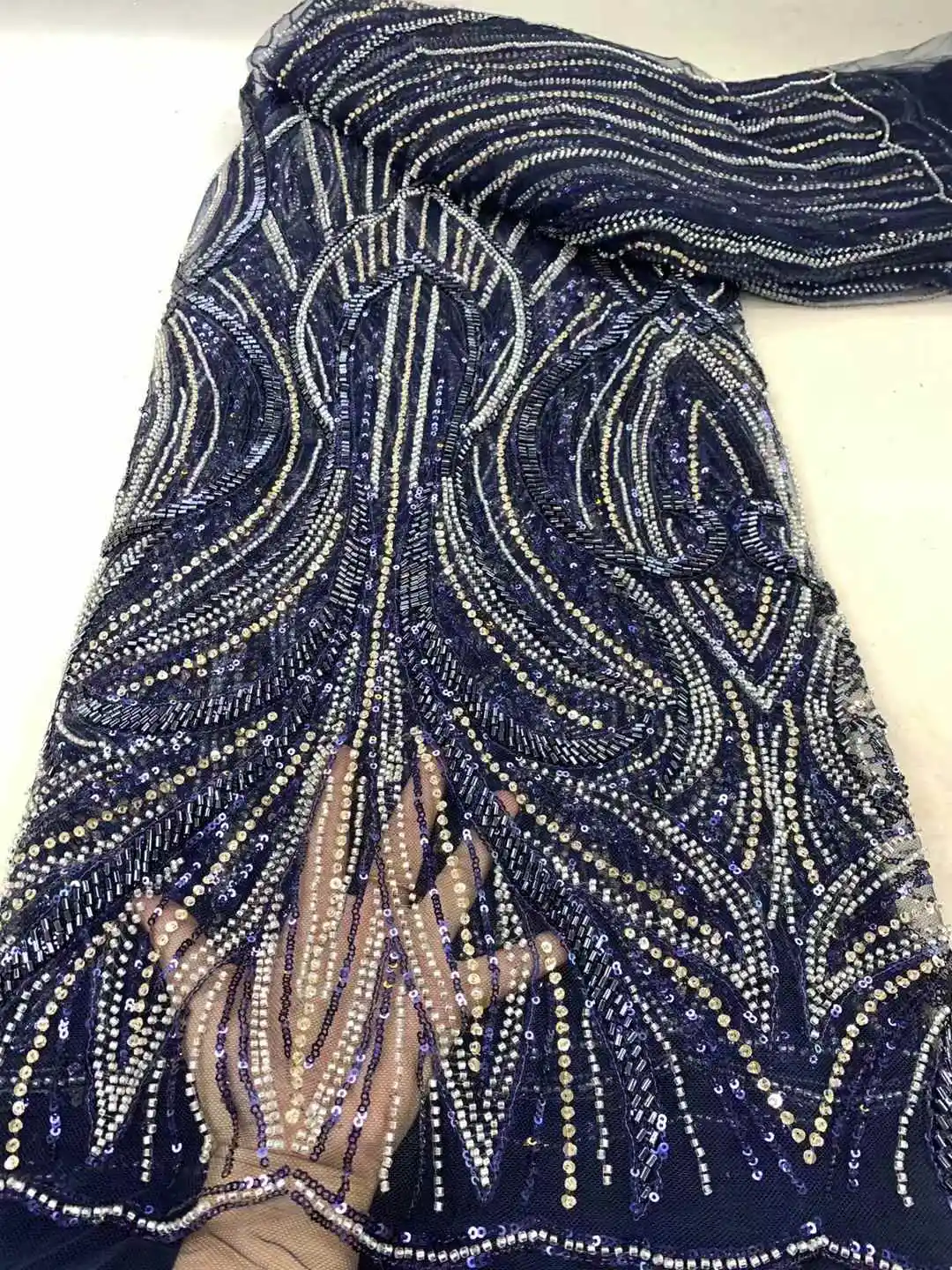 Новейшая африканская кружевная ткань с бисером белая вышивка французская сетка