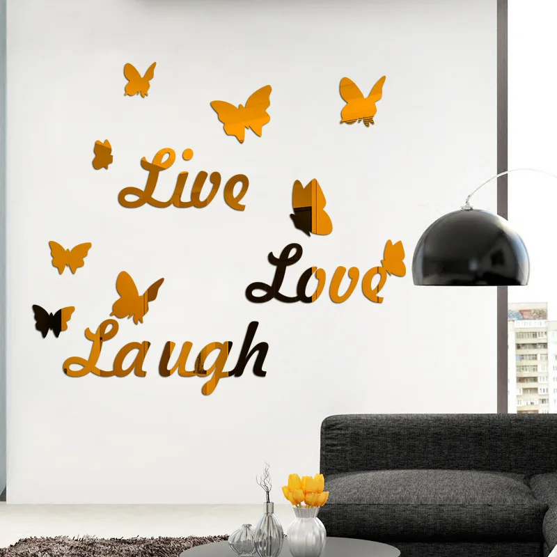 Cute Butterfly Mirror Wall Stickers Love Letters Home Decoration Modern Living Room Bedroom Diy Arrangement Wallpaper Aesthetic images - 6