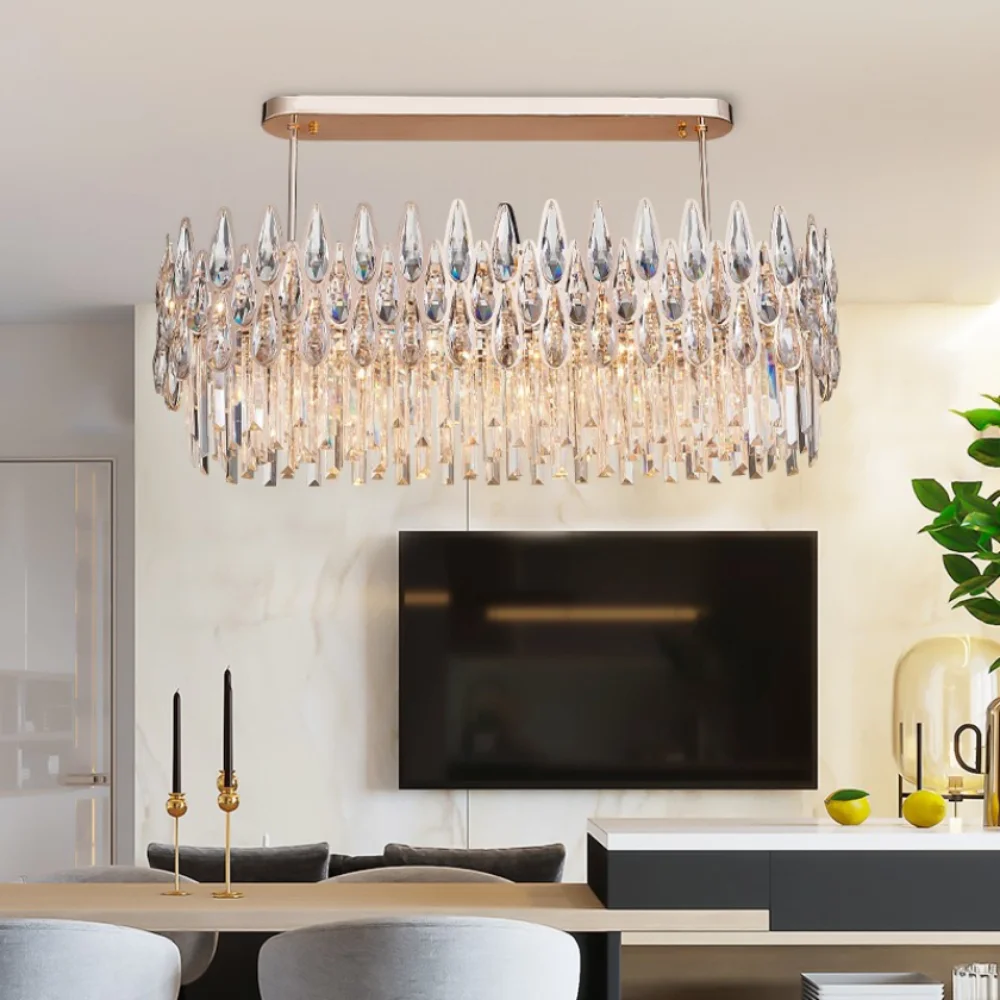 Luxury modern crystal chandelier designer gold simple rectangle lustre living room decoration LED chandelier pendant lights