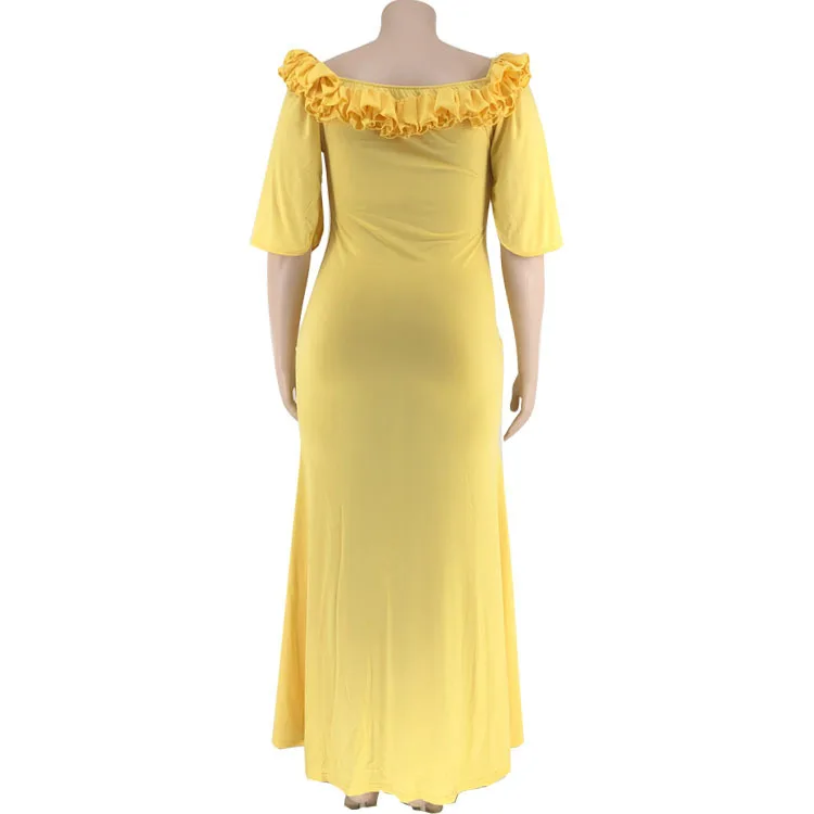 Plus Size Dresses Women's Autumn 2023 New Solid Color Half Sleeve Long Skirt Open Leg Large Dress Fashion Casual Female Clothing