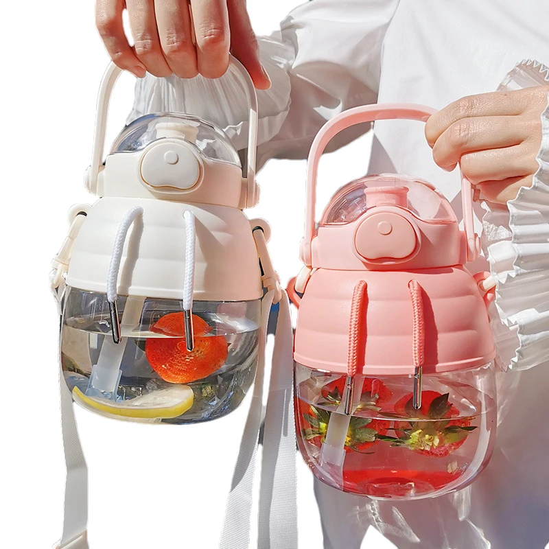 

Portable Straw Water Bottle Large Capacity Cartoon Outdoor Bottle With Bounce Cover Students Women Plastic Bottle Sports Fitness