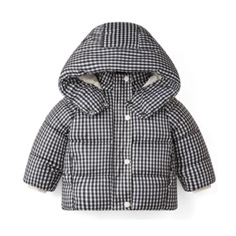 

Winter Jackets Boys Girls 1-6Year Old add Velvet Warm Classic Striped Plaid Hooded coat Fashion High Quality Children's Clothing