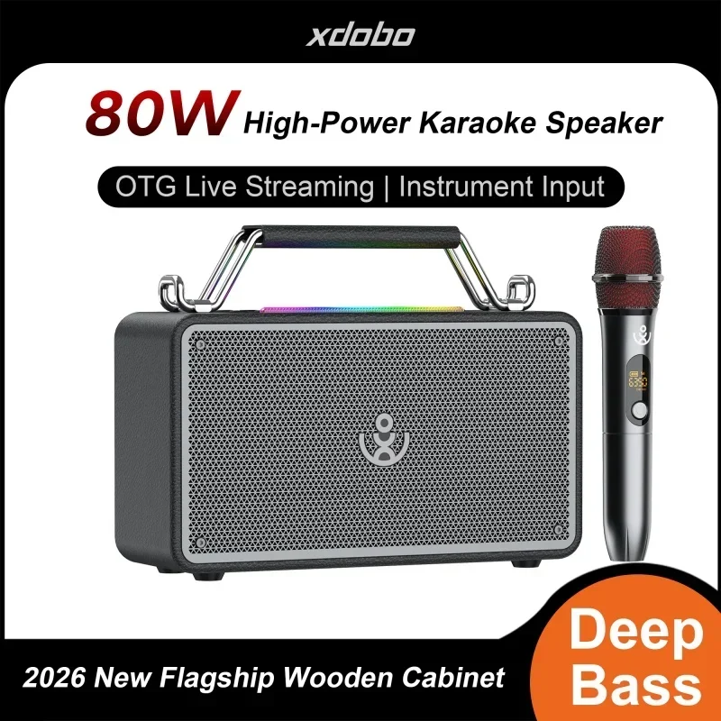 Фото Портативная Bluetooth-колонка XDOBO Bold Mini 80 Вт для улицы с функцией прямой трансляции, встроенным караоке и микрофоном №1