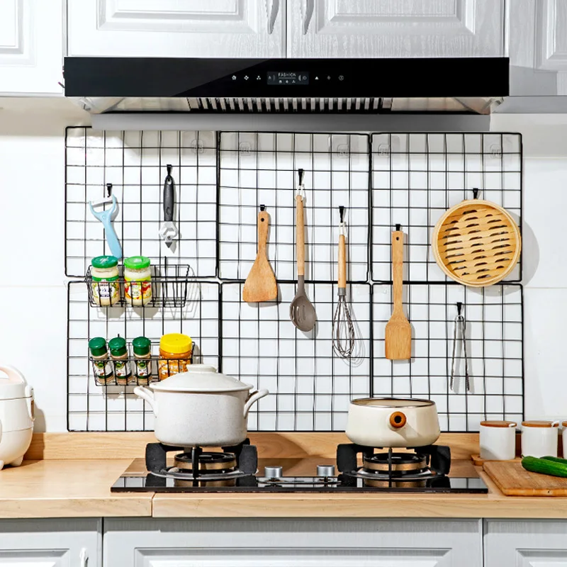 

Iron Wall Shelf Organizer Kitchen Bathroom Hanging Storage Rack Wall Decoration Iron Grid Storage Rack Art Display Rack Holder