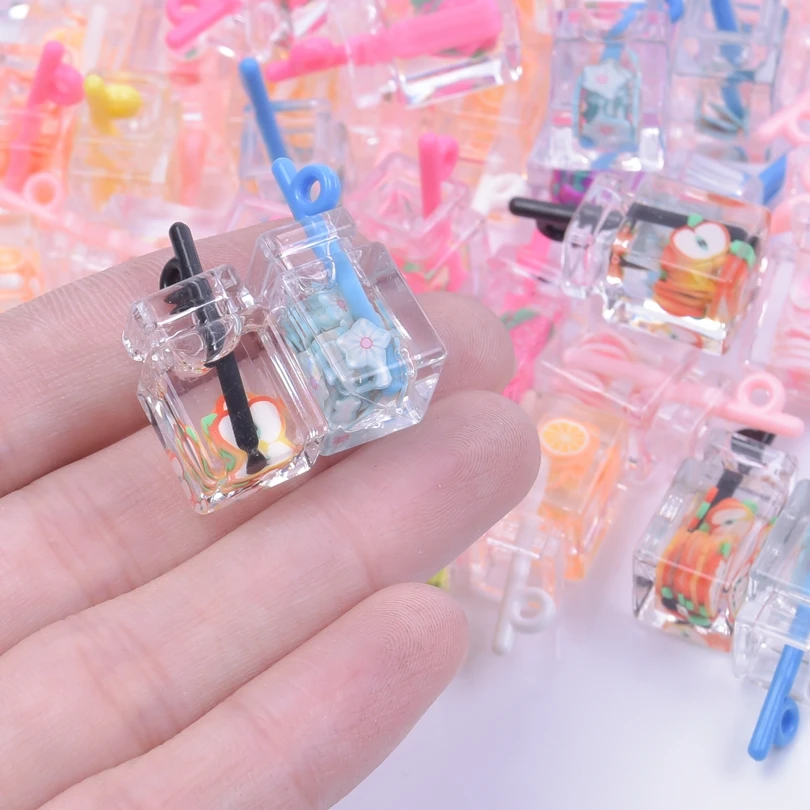 Купи 10pcs/lot Resin Charm Fruit Drink Beverage Bottle Cartoon Pendants Craft Handmade Making Keychain Earrings Decorate Materials за 172 рублей в магазине AliExpress