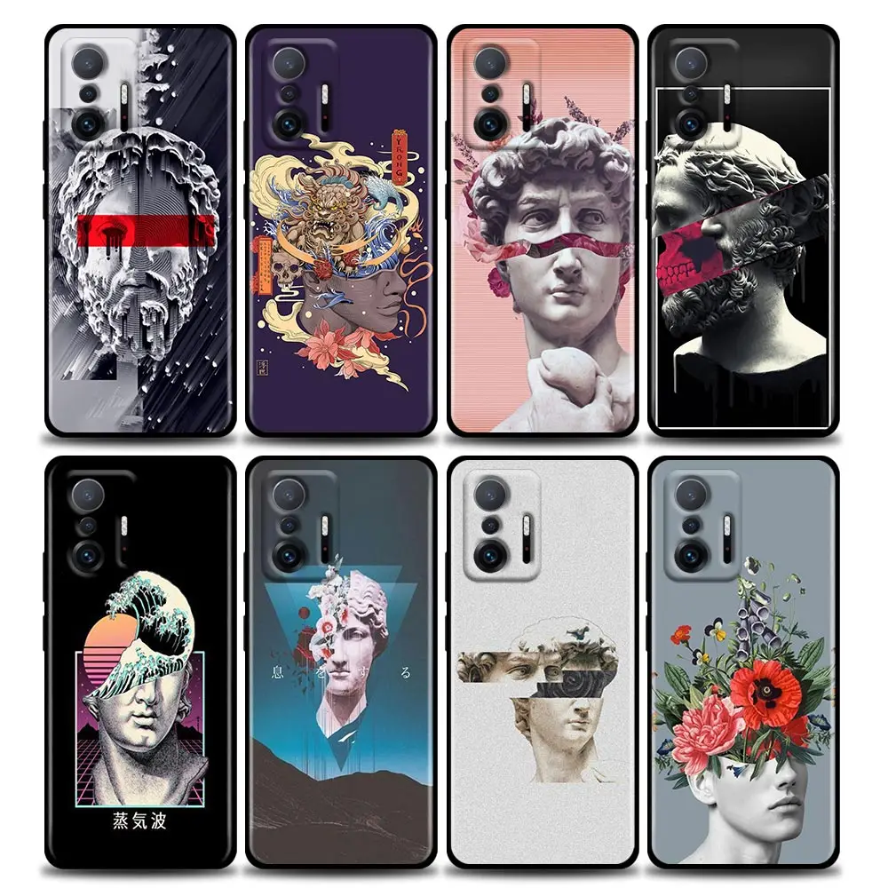 

Phone Case for Xiaomi Mi 11i 12 12X 11 11X 11T Case Poco X3 NFC M3 Pro F3 GT M4 Silicone Cover Plaster Art David Statue Flower