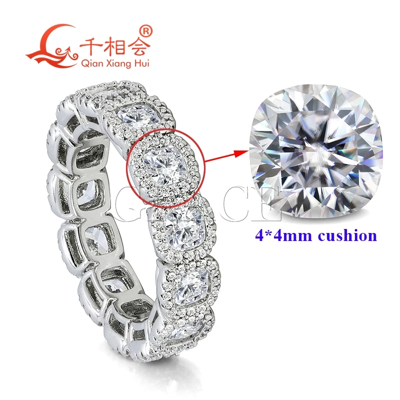 6mm cushion Crystal sugar ring Sterling 925 Silver hip hop  round Moissanite Ring Men women  Diamonds Male fine Jewelry