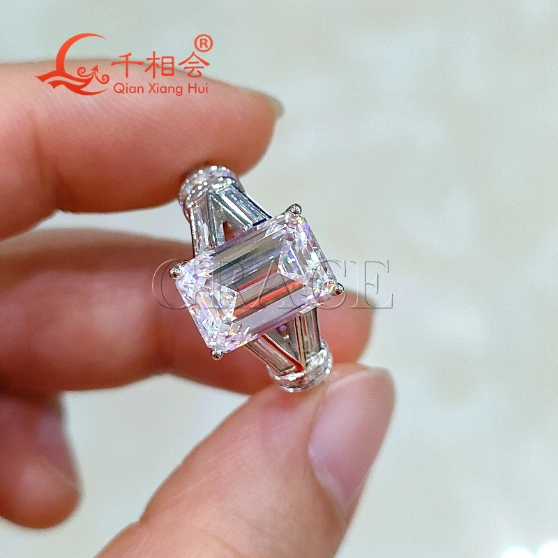 7.5*11mm emerald cut  Y baguette Rings Silver hip hop Moissanite Ring Men women Diamonds Male fine Jewelry