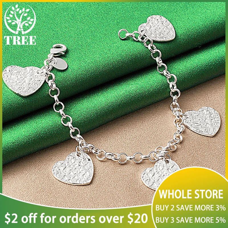 

925 Sterling Silver Heart Carving Pattern Bracelets For Woman Birthday Wedding Engagement Noble Charm Jewelry Classic Chain Gift