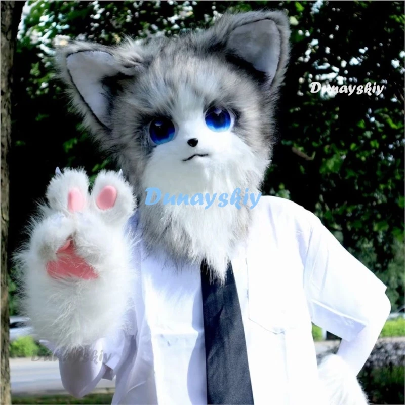 Косплей Костюм Аниме Кошка Меховой Голова Пушистая Маска Кимоно Пасхальный