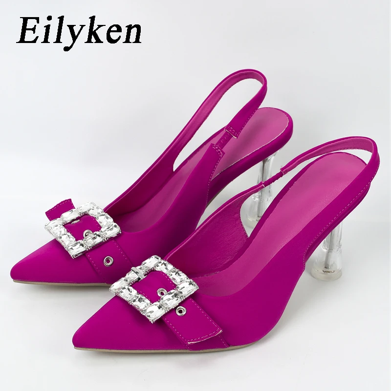 

Eilyken/Дизайнерские Туфли-лодочки с кристаллами и пуговицами; Женские туфли с острым носком для стриптиза; Свадебные Прозрачные Высокие каблуки; Женская обувь