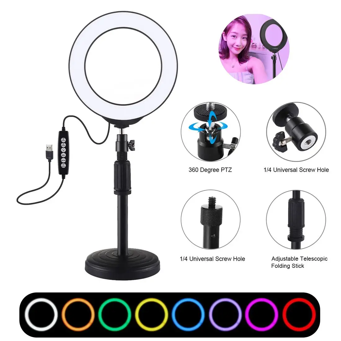 

6.2 inch RGBW Dimmable LED Selfie Ring Light Photography Video Light Desktop Stand Vlogging Live Streaming For YouTube Tik Tok
