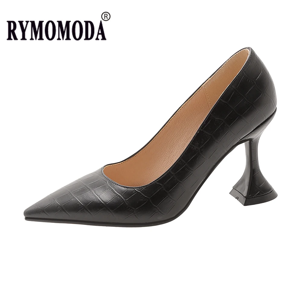 

High Heels Sexy Women 2022 Spring New PU Leather Pointed Wine Cup Heel Dress Party Pumps Black Shoes for Women Plus Size 42 43