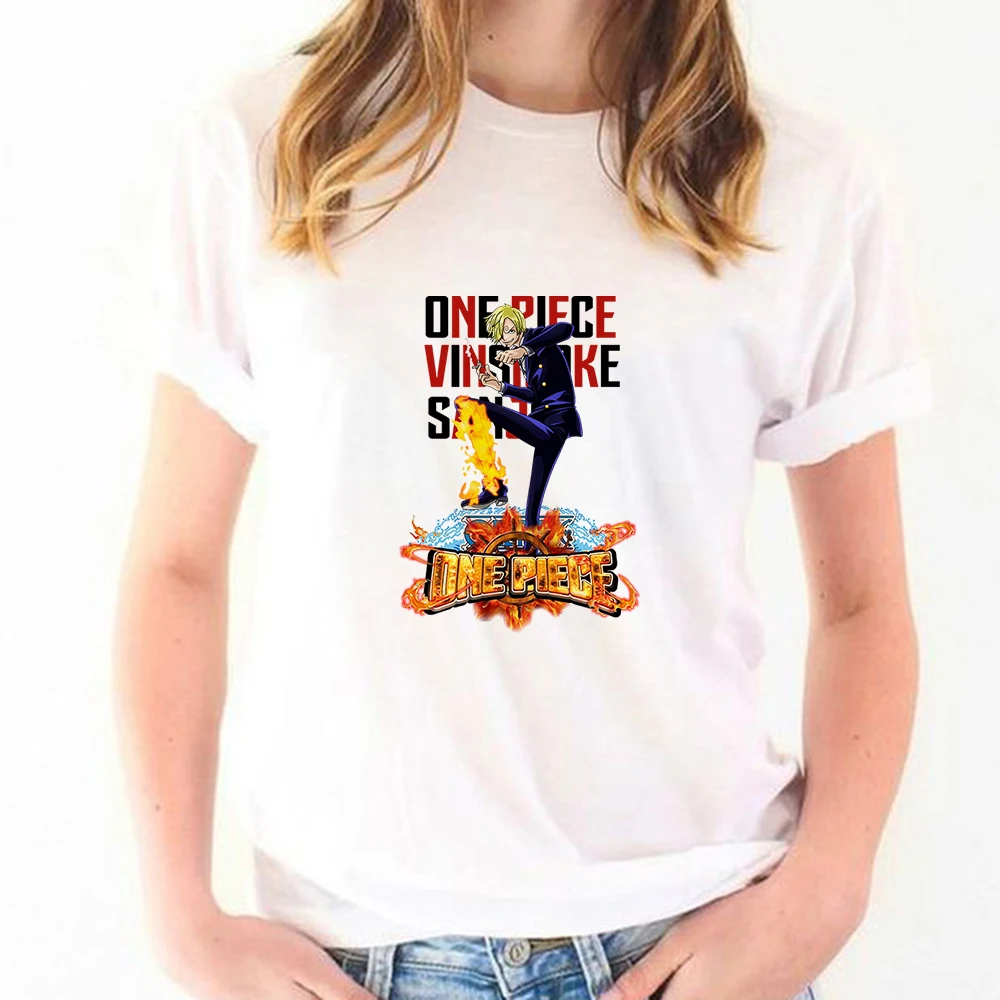 

Women One Piece White Tshirt All-Match Sanji Graphic Cool Cartoon Street Creativity Leisure Comfy T Shirt Basic Modern Top Girl