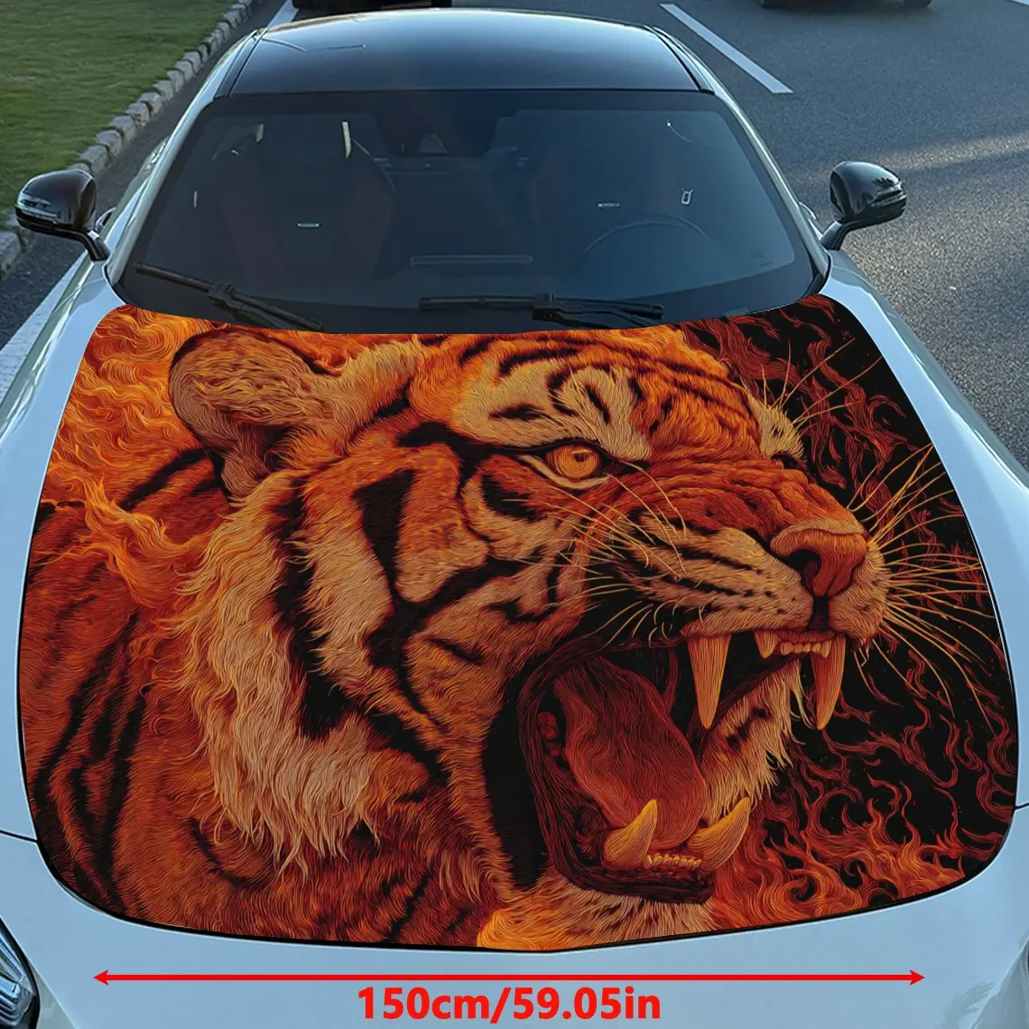 Фото Автомобильные наклейки Dynamic Tiger Roar Design с ревом тигра в жирных оранжевых тонах, наклейка на капот автомобиля Exuding Wild Ferocity, Waterpro №2