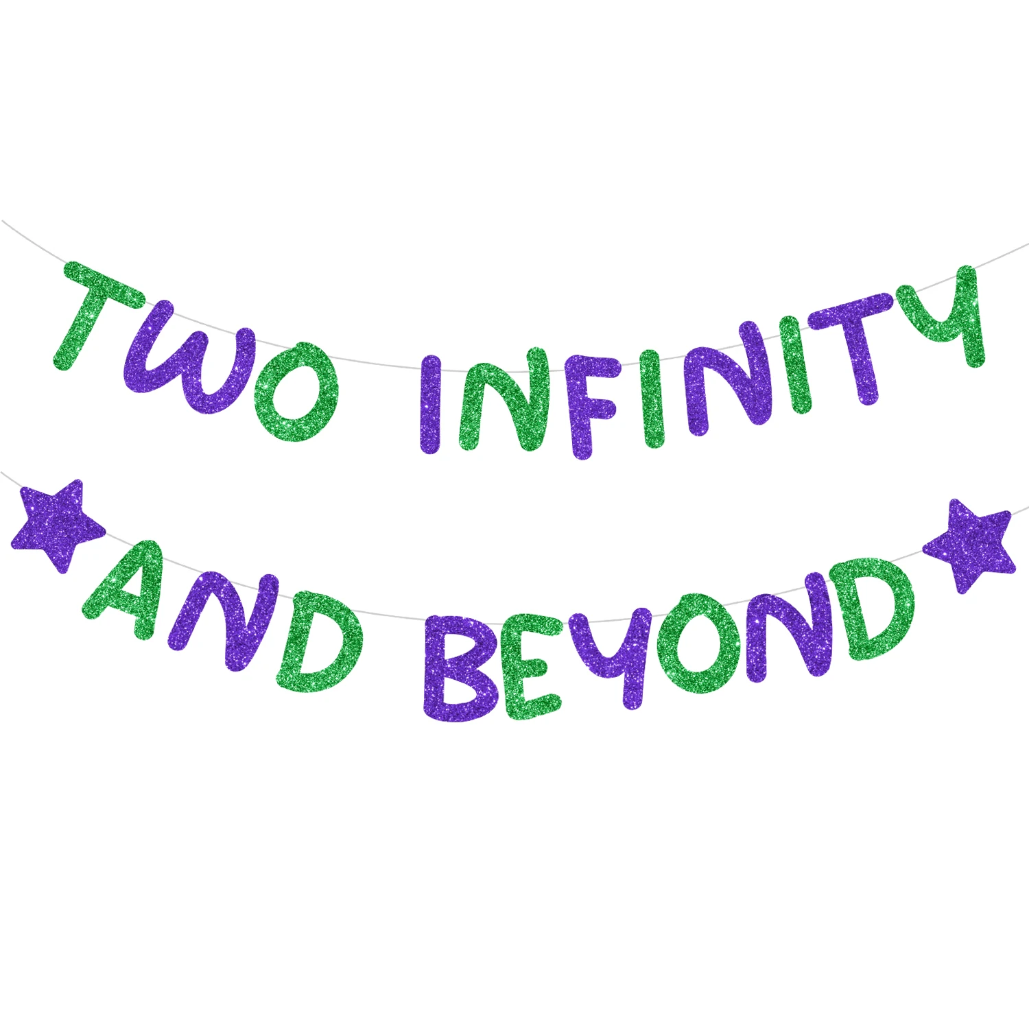 

Green Purple Glitter Two Infinity and Beyond Banner 2 Years Old Birthday Banner for Kids' 2nd Birthday Party Decoration Supplies
