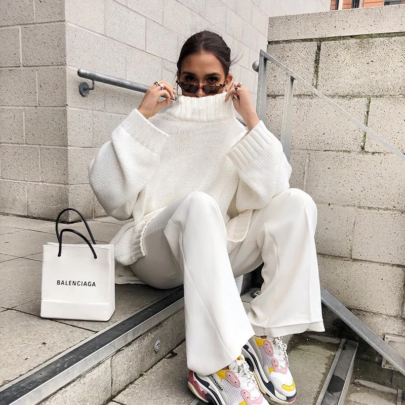 

2022 Fashion Woman Sweaters Women's Outer Wear White Turtleneck Sweater Autumn and Winter Pullover Loose Sweater Top Y2k