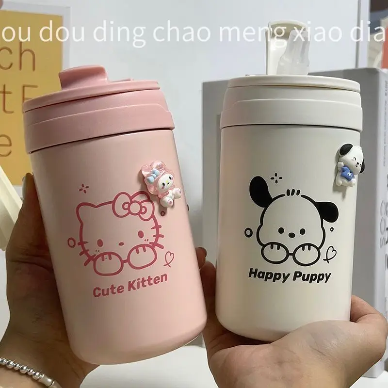 

New Hello Kitty Pochacco Kuromi cartoon insulated water cup for girls, high-looking portable stainless steel double drinking cup