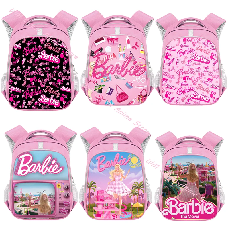

2023 Kawaii Barbie School Bag 25 Styles Cartoon Barbie Printed Small Backpack Woman Girls Pink Shoulders Bag Student Backpack