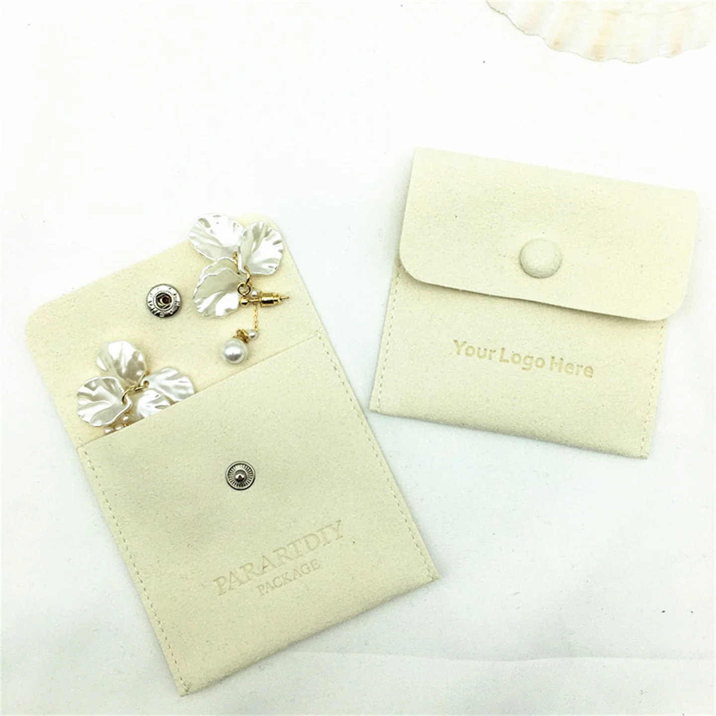 50 white beige snap bags can be personalized logo printing custom size earring packaging bag necklace ring gift bag