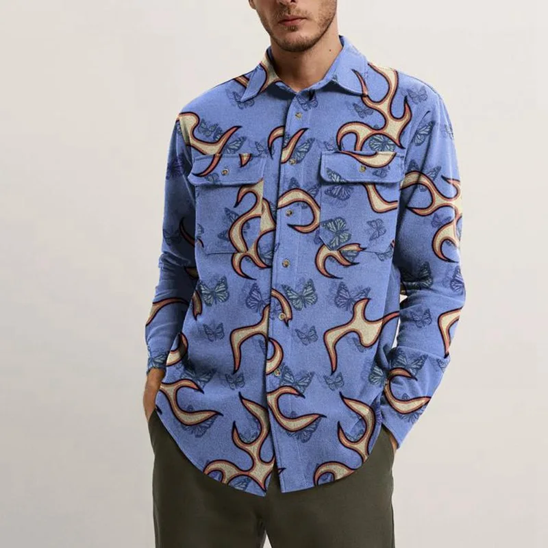 2022 Men's Lapel Print Shirts Fall Fashion Outerwear Shirts Unique Button Street Long Sleeve Shirts Men's Casual High Quality