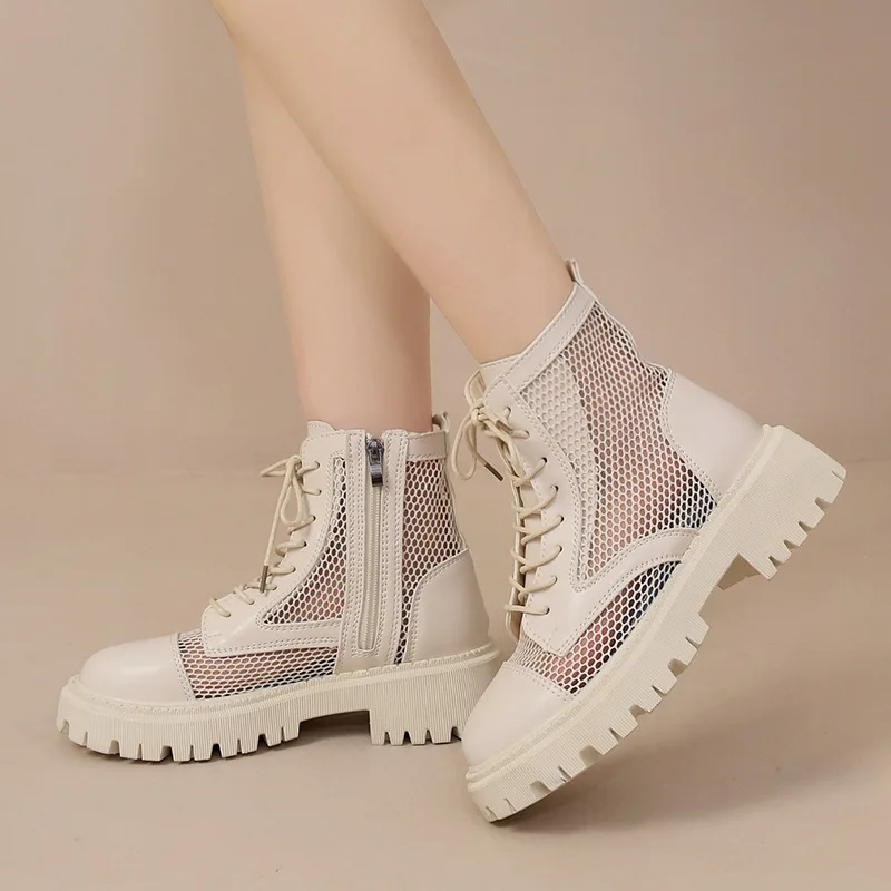 

Fashion Summer Ankle Booties For Women Casual Shoes Mash Womans Short Boots Thick Platform Breathe Hollow-out Cool Boots Female