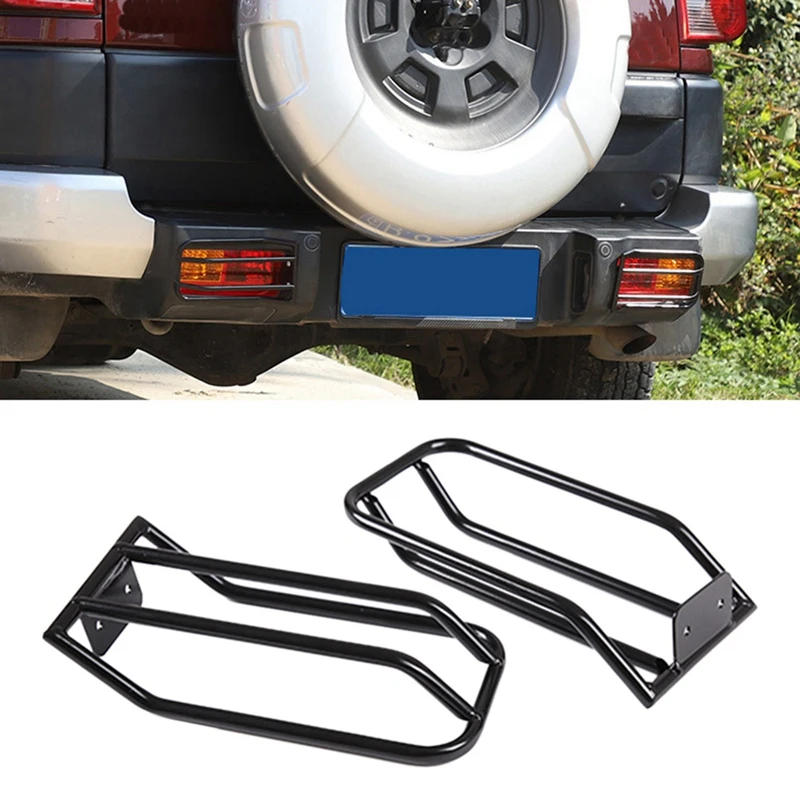 

1Pair Carbon Steel Black Rear Bumper Fog Light Lamp Protector Cover Trim Molding For Toyota FJ Cruiser 2007-2021