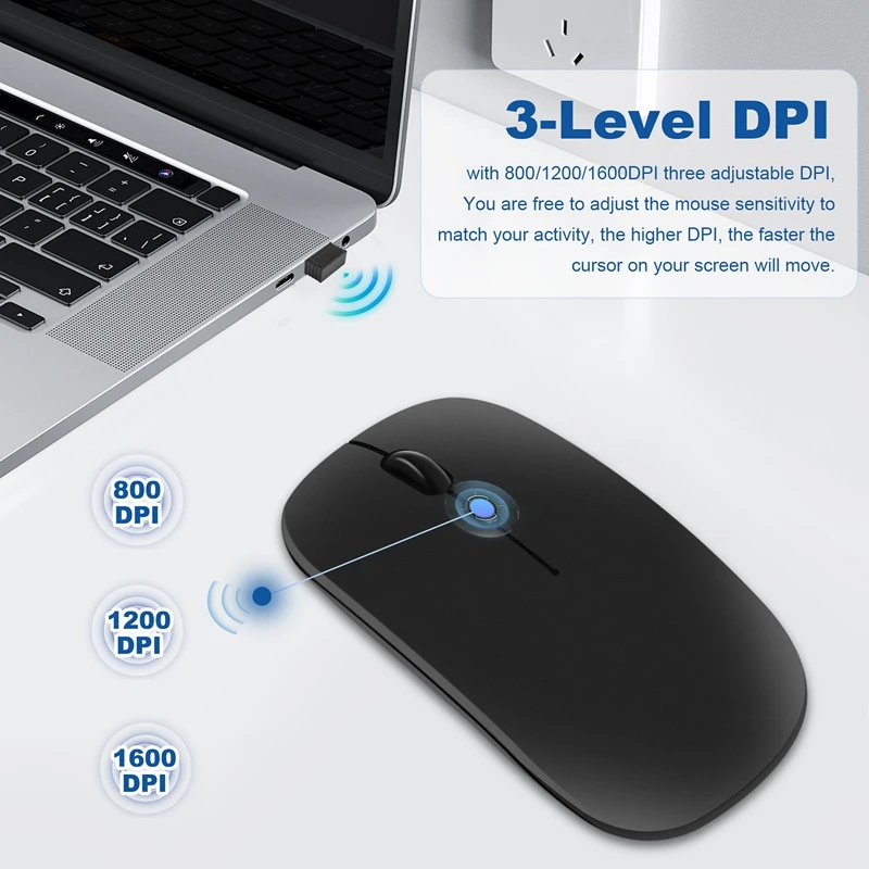 Беспроводная перезаряжаемая мышь ультратихая оптическая 2 4G с USB и приемником Type-C