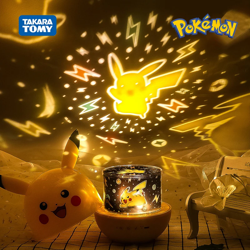 

Pokemon Starry Sky Projection Lamp Anime Figure Pikachu Rotating Music Box Remote Control Bedroom Ambient Light Kids Toys Gifts