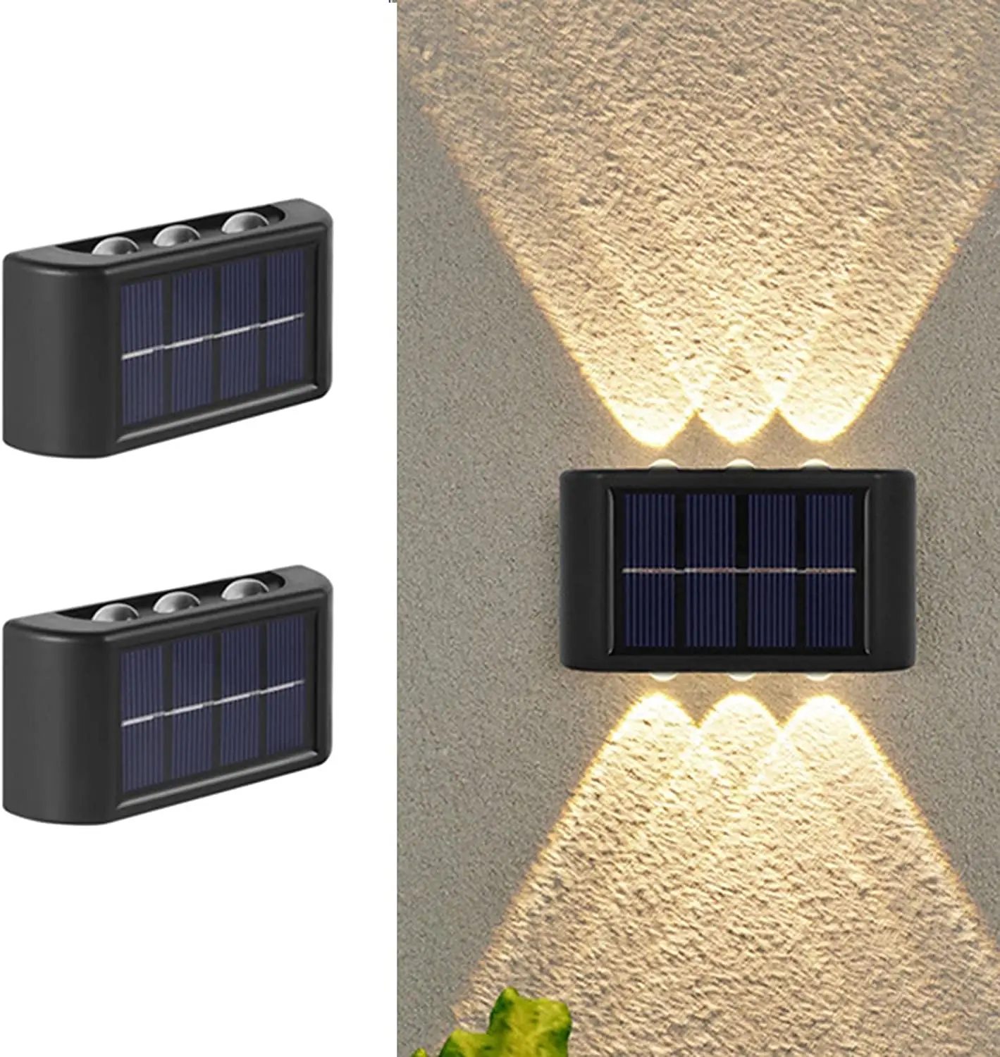 

6 Led Solar Up Down Wall Light, Warm White Illuminate Outdoor Lamps for House,Small Exterior Fixture
