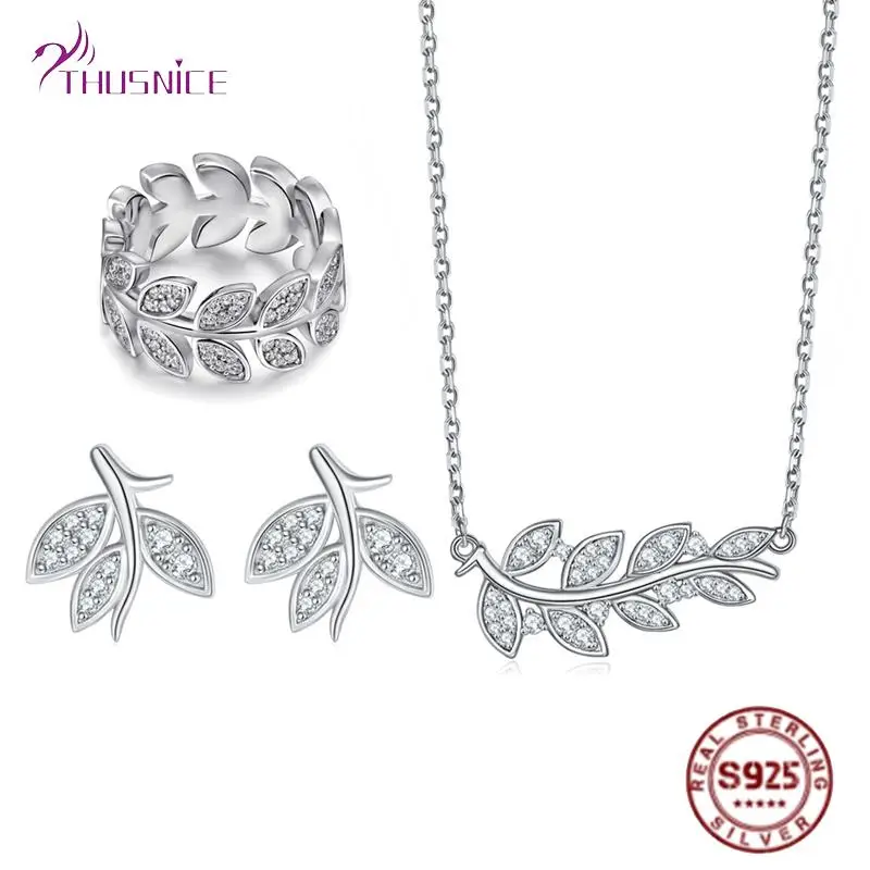

Genuine 925 Sterling Silver Women Jewelry Set Luxury Leaf Rhinestone Jewelry Sets For Women Bride Engagement Wedding Accessories