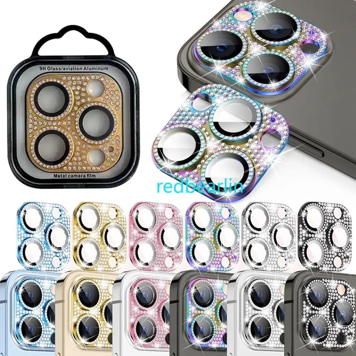 50pcs Glitter Diamond Bling Camera Lens Protector Cover On For iPhone 11 12 13 Mini 14 Pro 14 Plus 14 Pro max Protector Sticker
