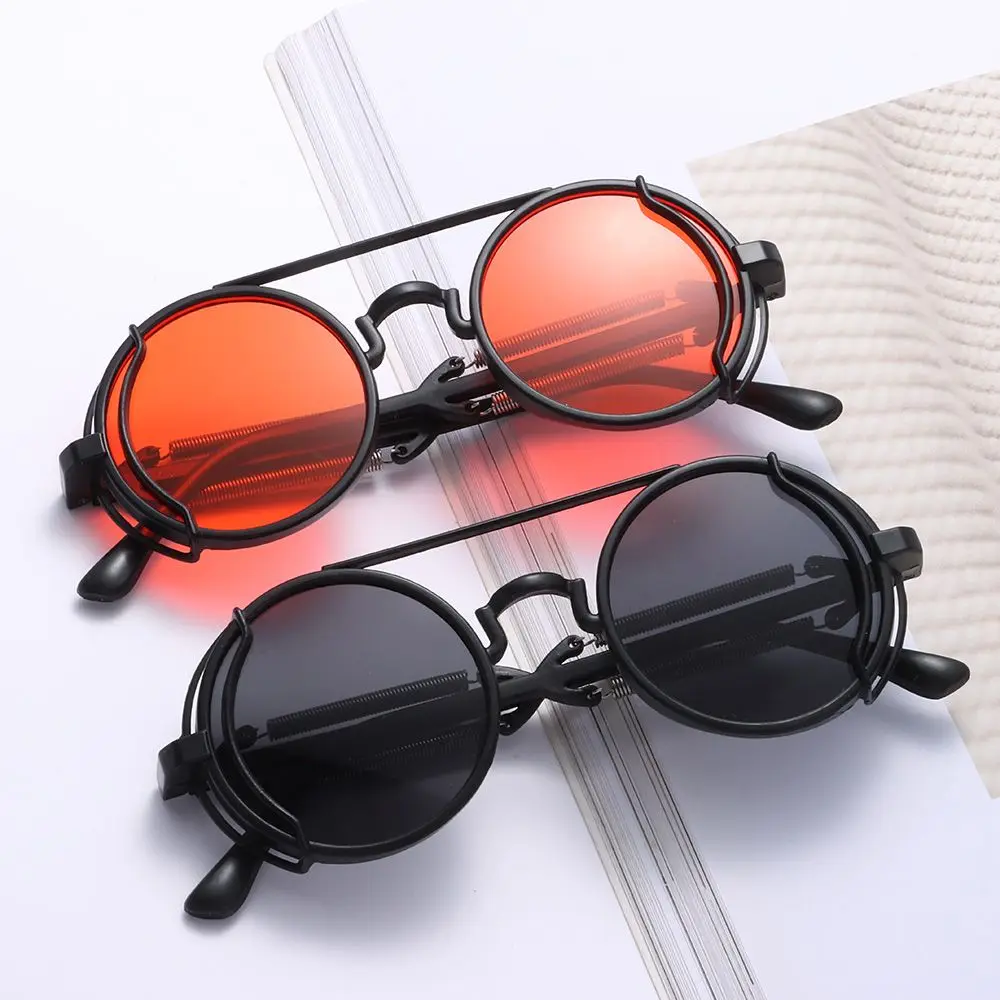 

New Punk Steampunk Sunglasses Double Spring Temples Sun Glasses Fashion Round Sunglasses Gothic Style UV400 Protection Eyewear