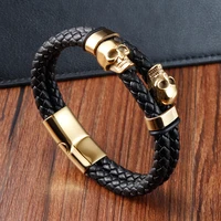 multi layer bracelet punk stainless steel charm magnetic black mens leather bracelets braided bangles jewelry homme accessories