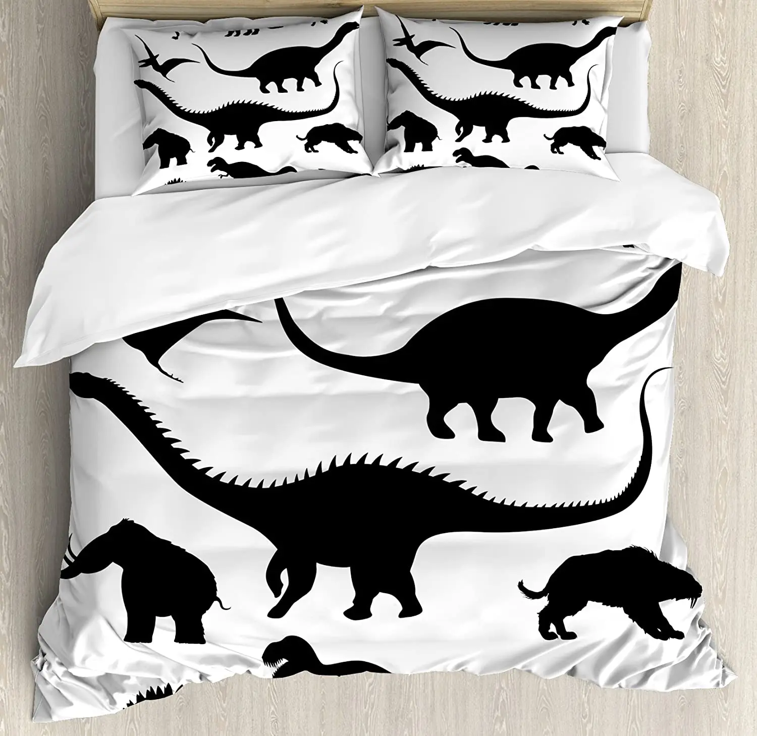 

Dinosaur Bedding Set For Bedroom Bed Home Various Black Dino Silhouettes Jurassic Evoluti Duvet Cover Quilt Cover And Pillowcase