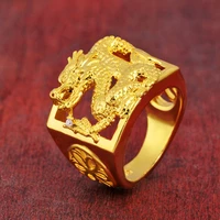 24k yellow gold plated ring for men father brother luxury mens dragon adjustable rings gentleman wedding party jewelry gifts