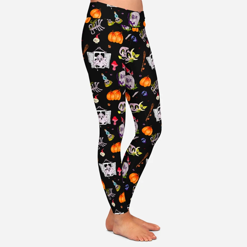 LETSFIND Fashion Happy Halloween Tombstones and Pumpkins Print Women Fitness Slim Legging New High Waist Soft Leggings