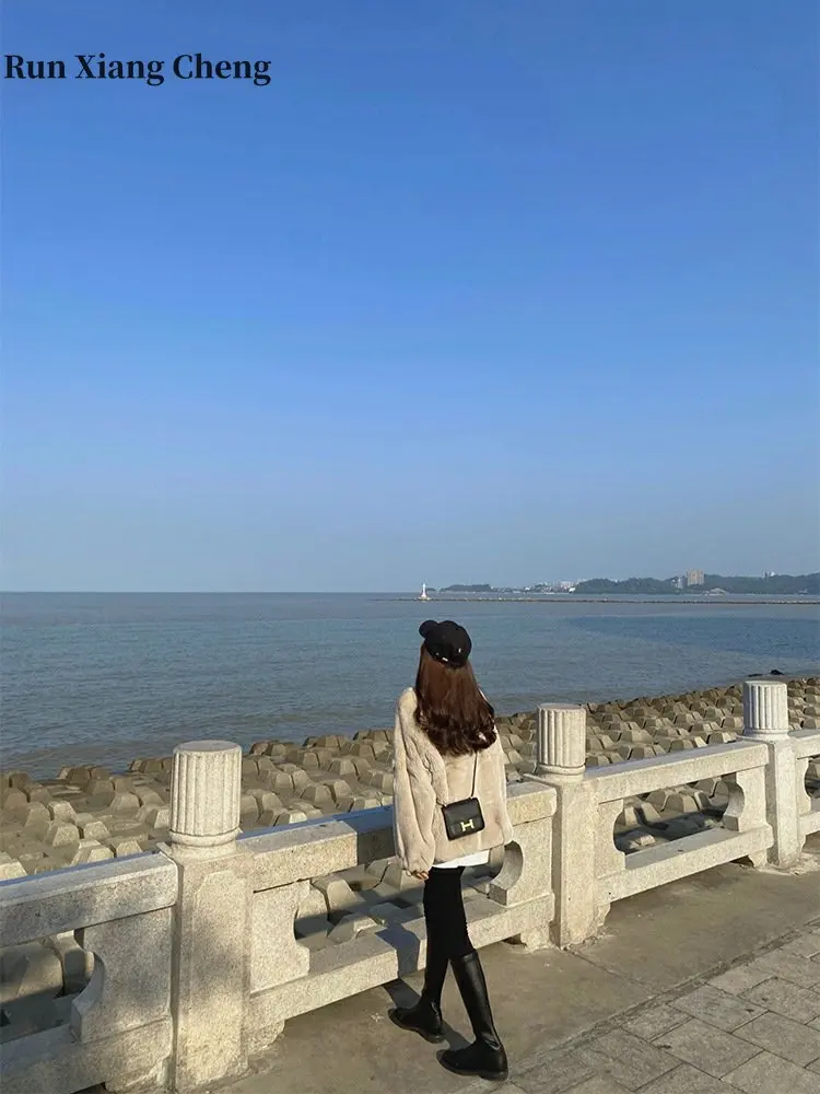 2023Free Shipping Women's Coat with Stand Collar Faux  Cashmere Fur Loose Thick Lamb Fur City Style Comfortable Leisure Fur Coat