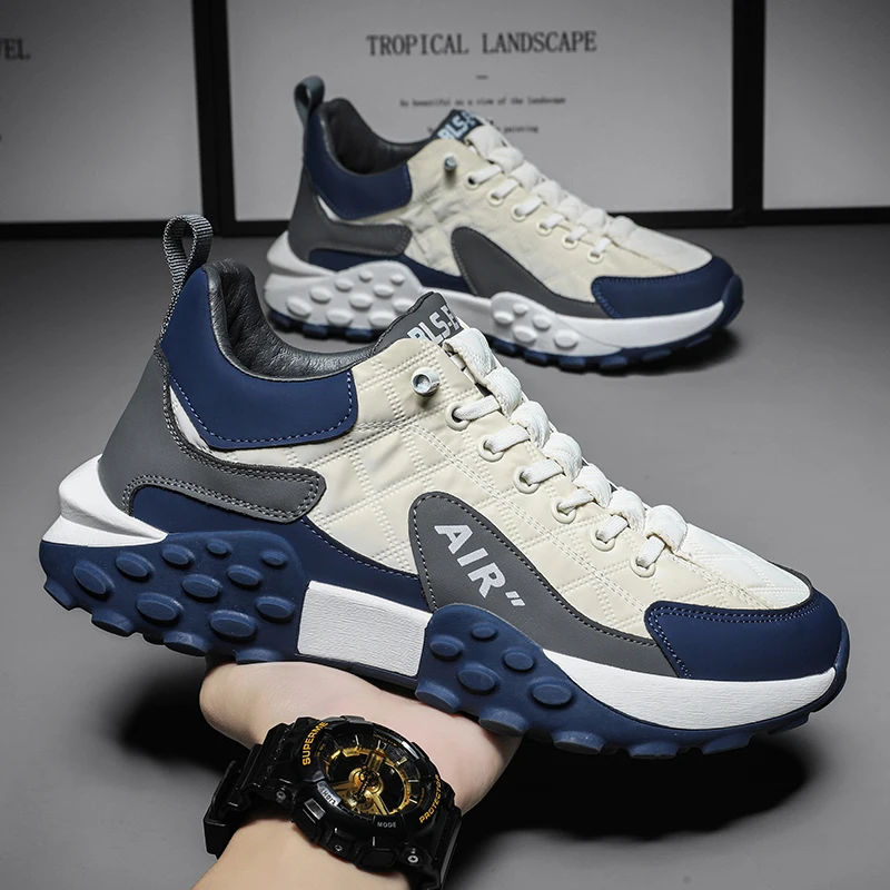 

Chunky Sneakers Men Soft Sole Running Shoes Fashion Casual Microfiber Leather Down Upper Height Increased Platform Board Shoes