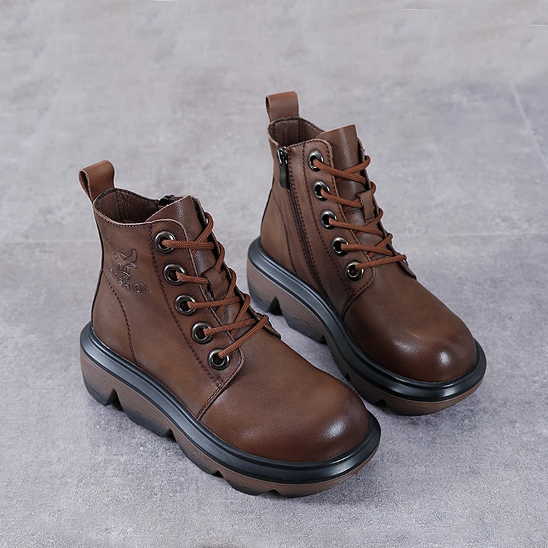 Autumn and Winter 2023 Genuine Leather Women's Boots High Top Martin Boots Women's Retro Short Boots Thick Sole Versatile Fashio